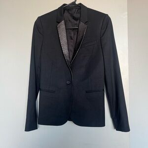 The Kooples Blazer Jacket with Leather Yoke Collar in Black Size 34 US 2 - XS